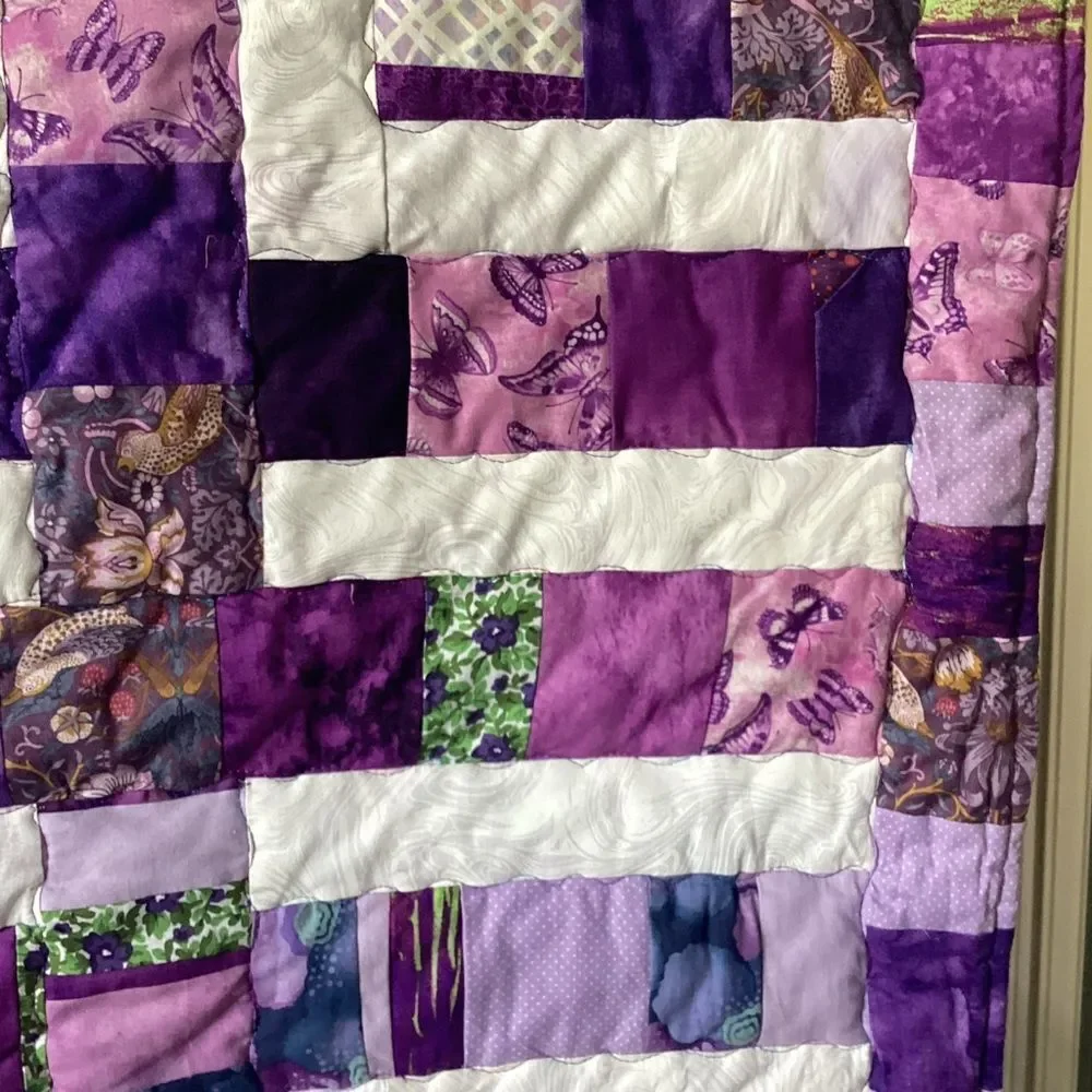 NWT Hand Crafted Purples and White Quilt